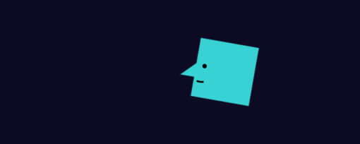 A dark blue background with a single character smiling shaped like a square. The character is blue.